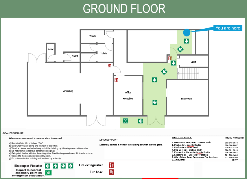 SANS 23601 compliant evacuation plan with clear escape routes